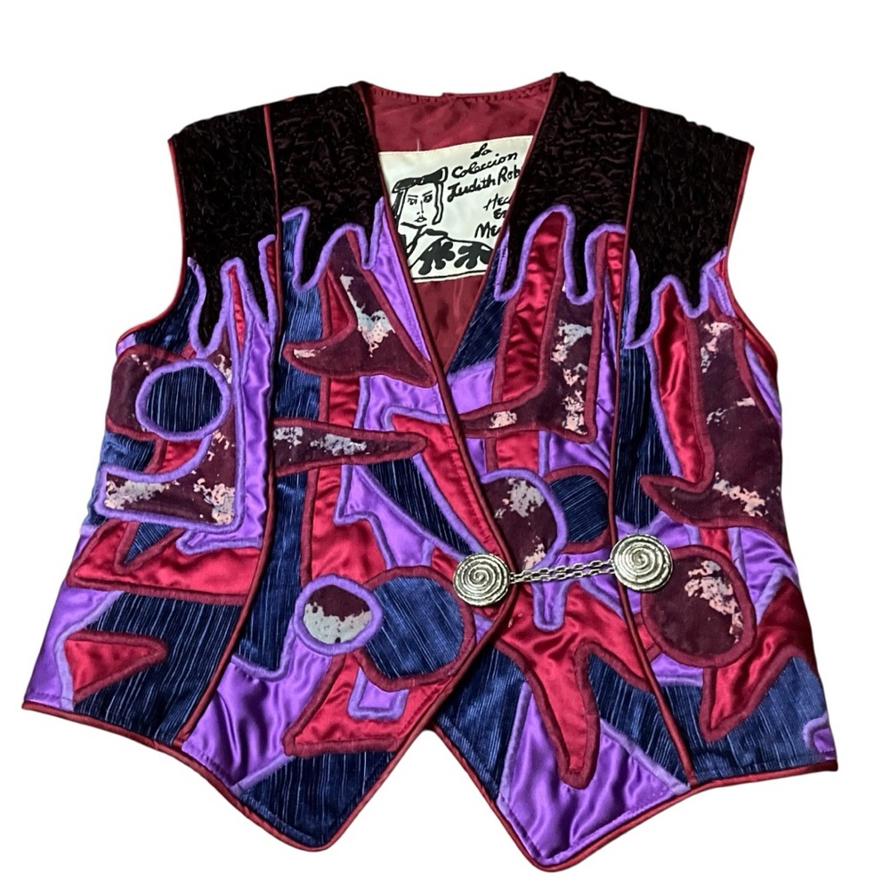 Vintage Judith Roberts Appliqué Patchwork Vest Wearable Art Boho 80s Statement